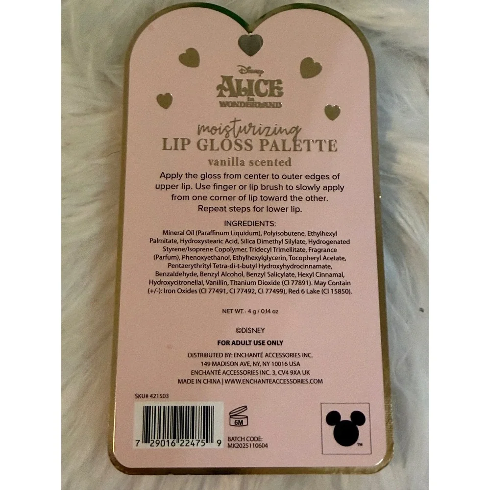 Disney Alice in Wonderland Queen of Hearts Lip Gloss Palette 4 Shades Vanilla
